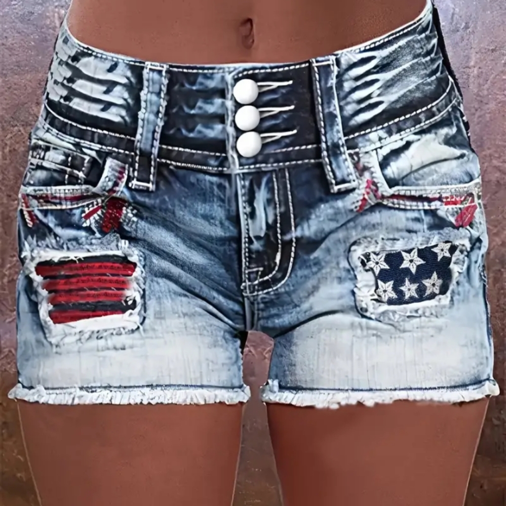 🌞Stars and Stripes Distressed Jean Shorts Size L